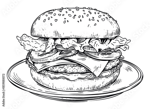 Delicious cheeseburger with fresh ingredients including lettuce tomato and onion served on a plate ready for menu boards food blogs or restaurant promotions