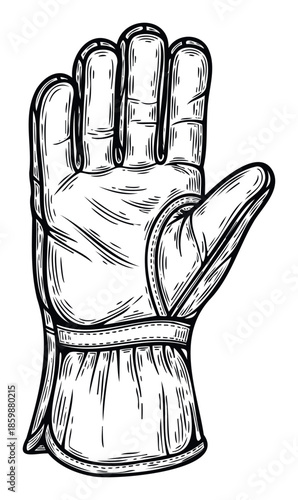 Vintagestyle work glove for hand protection and industrial safety, perfect for labor advertisements, tool catalogs, or construction worker themed designs.