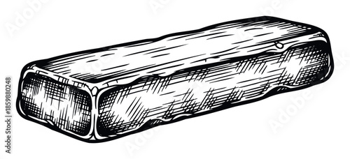 Black and white engraved style handdrawn rectangular block featuring a rough textured surface, perfect for rustic food packaging or vintage branding visuals.