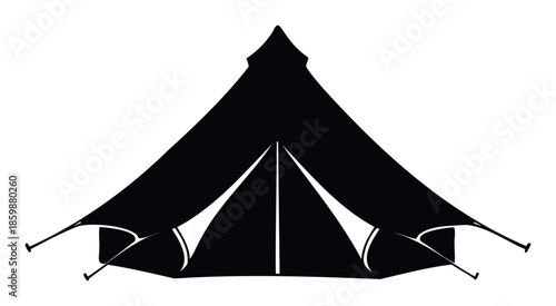 Graphic black silhouette of an iconic outdoor camping tent, perfect for illustrating adventure travel, wilderness exploration, and nature recreation in various promotional materials and