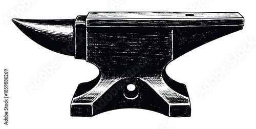 A sturdy and traditional blacksmithing anvil, an essential metalworking tool representing strength and craftsmanship, perfect for industrial themes, traditional trades, and powerrelated