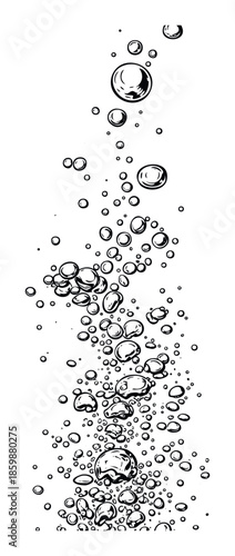 Stylized graphic of many effervescent bubbles rising in a clear liquid, suitable for drink advertisements, soap packaging, or freshness themed projects