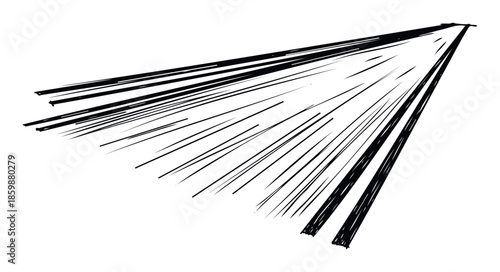 Abstract black and white graphic depicting dynamic motion and speed lines, perfect for comic book panels, energetic backgrounds, or actionfocused advertising materials.