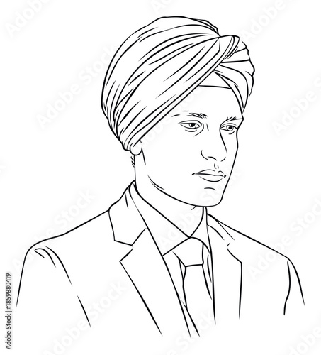 Professional Indian man wearing a traditional turban and a formal suit, ideal for representing diverse business professionals or cultural identity in corporate contexts and educational