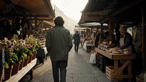 Exploring a Busy Openair Market Strolling Through A Bustling Marketplace