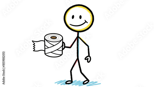 A funny cartoon character boy with headphones is an art illustration drawing of a happy person holding a business icon vector sketch