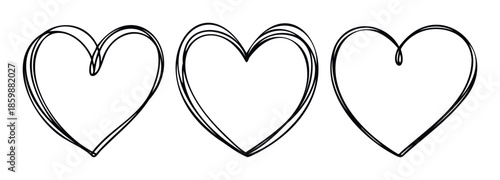 Expressive hand drawn heart outlines symbolizing love and affection, ideal for romantic greetings, wedding invitations, and decorative graphic embellishments.