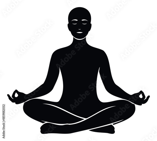 Serene silhouette of a person meditating in a relaxed lotus pose, perfect for health, wellness, and spiritual practice themes, ideal for content related to peace and tranquility.