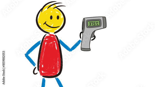 A 3d cartoon boy character with a smile is a business person holding a mobile phone, a measuring tape, and a gas pump in this vector illustration of a child