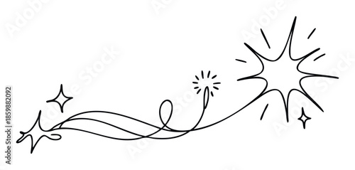 Decorative swirling line with doodle stars and sparkling bursts perfect for festive event invitations social media posts and whimsical graphic design projects