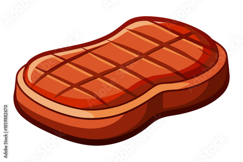 luxury realistic flat illustration of grilled steak, juicy meat texture with subtle grill marks, balanced highlights and shadows, elegant flat realism style, premium Western cuisine artwork