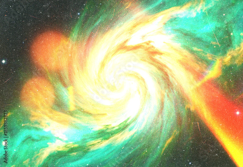 Εκτύπωση καμβά Vibrant cosmic whirlpool swirls with emerald, gold, and orange hues, depicting a