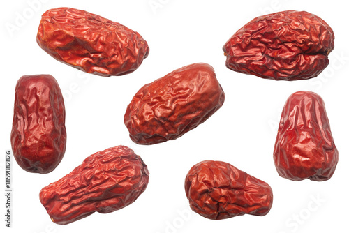 Fotografia Set of dried chinese jujube fruit (red dates) isolated on a transparent background
