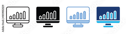 Statistics icon set multiple style collection