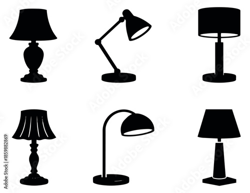 Silhouette lamps set featuring various table and desk lamp designs for interior design and office concepts
