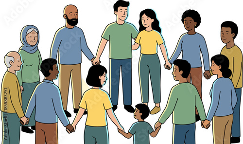 Diverse Group of People Holding Hands in Circle for Community Support