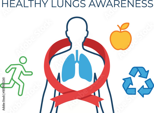 Healthy Lungs Awareness Concept with Fresh Apple and Eco Symbols