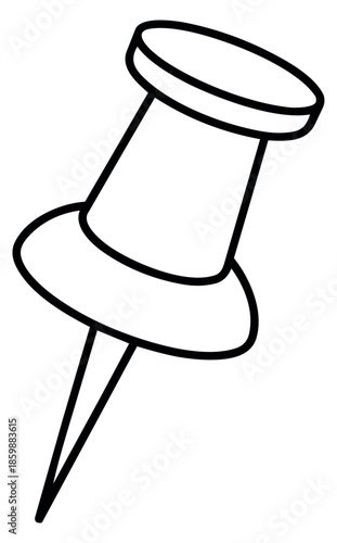 Hand drawn line art illustration of a pushpin depicting a fastening tool for bulletin boards