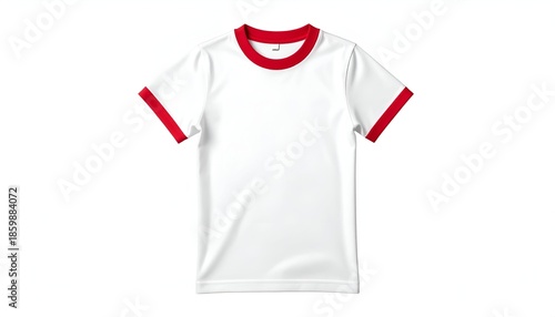 Plain white crew-neck T-shirt with contrasting red trim around the collar and sleeves
