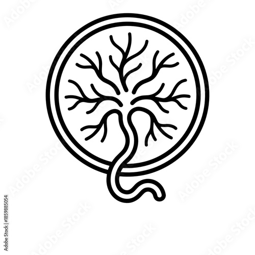 Stylized circular icon of a human placenta and umbilical cord for pregnancy and maternal health concept