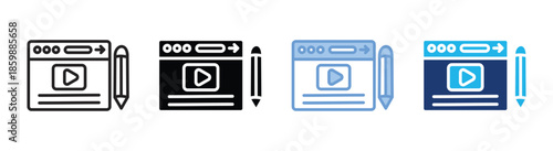 Video content icon set multiple style collection