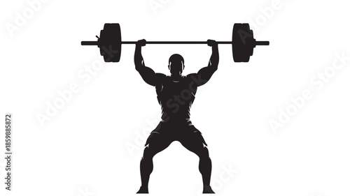 Silhouetted weightlifter lifting barbell overhead in dramatic pose with strong contrast and bold lines for fitness inspiration