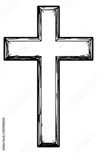 Hand drawn illustration of a christian cross depicting faith for religious design
