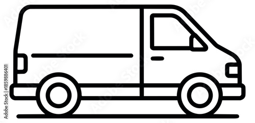 Line art illustration of a delivery van depicting cargo transport for logistics and e-commerce