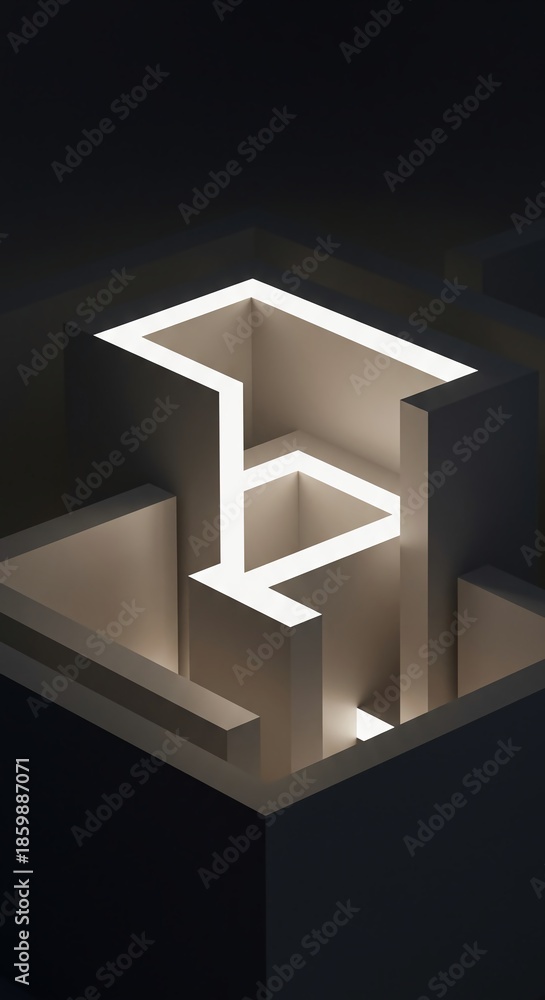 Obraz premium An impossible structural labyrinth of pure light and shadow, featuring extreme perspective shifts and warped dimensional geometry, complex, lines, infinite