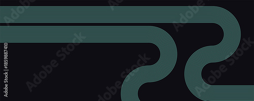 Abstract modern dark blue abstract horizontal banner background with glowing geometric lines. eps10