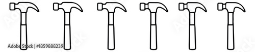 Hand drawn line art tools set featuring claw hammer icons for construction and DIY projects