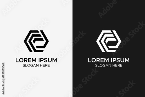 Abstract geometric letter E C hexagon logo design. Minimalist interlocking monogram for technology, construction, engineering, security, and modern corporate business identity