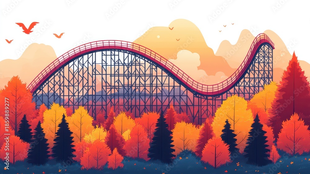 Obraz premium Rollercoaster in autumn landscape.