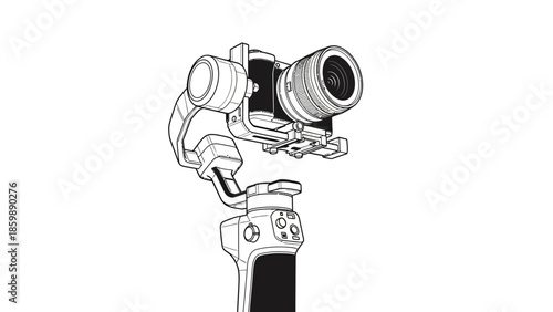 Detailed technical illustration of a modern handheld electronic camera gimbal stabilizer, designed for professional smooth video recording and cinematic footage production with precision
