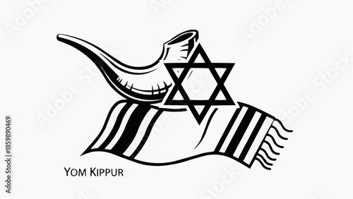 Yom Kippur Jewish holiday symbols star shofar tallit