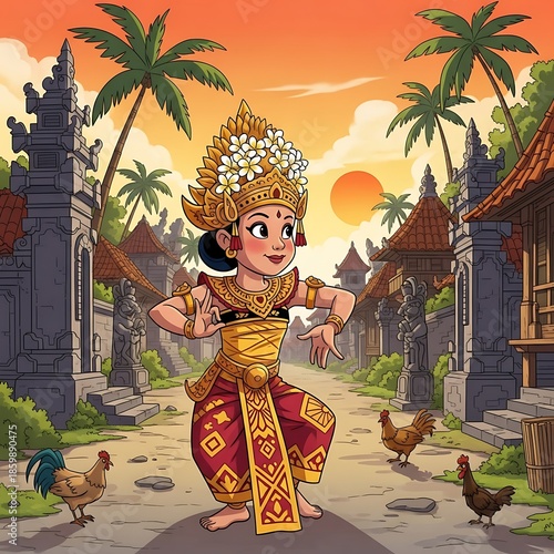 Traditional Balinese dancer performing outdoors.