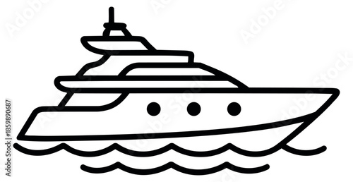 Line art illustration of a yacht depicting water travel for luxury concepts