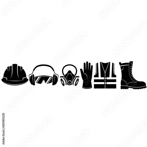 safety gear set protective equipment workwear icons.