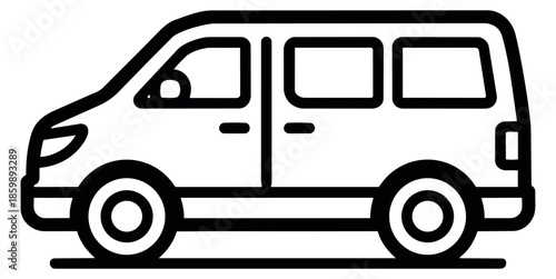 Line art illustration of a minivan depicting a side view for passenger transport