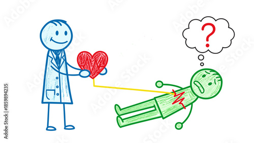 Doctor offering a healthy heart to a sick patient, symbolizing medical care and recovery for chest pain