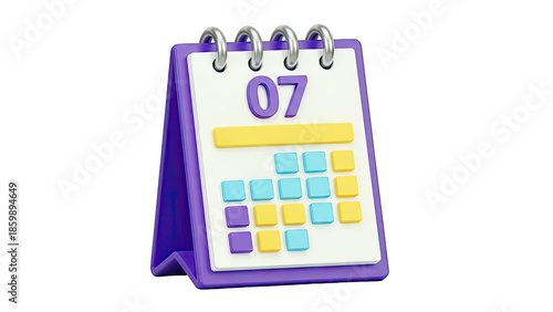3D Rendered Desk Calendar Showing '07'