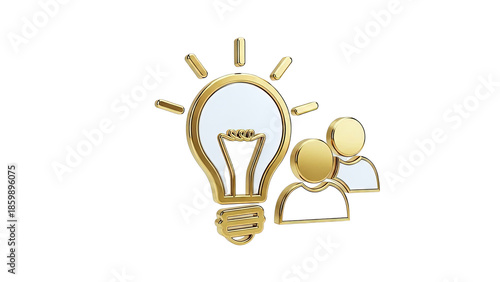 Gold Lightbulb and People Icons Representing Teamwork and Ideas