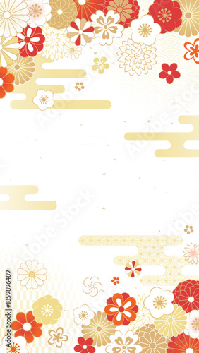 華やかな花の和風背景デザイン