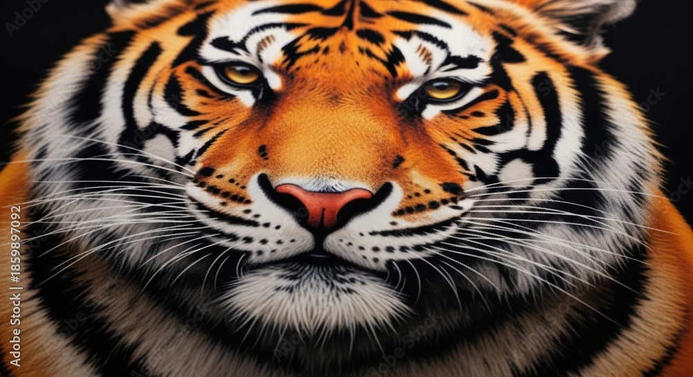 Obraz premium Close up portrait of a majestic bengal tiger with piercing yellow eyes and distinctive orange and