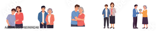 Happy Mother Day Family Illustration Showing Loving Son And Mother Bond In Flat Vector Style
