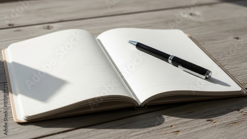 Wallpaper Mural Open Notebook with Pen on Wooden Table. Torontodigital.ca