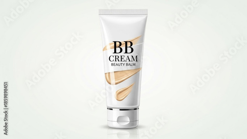 Bb cream beauty balm in white tube with beige background