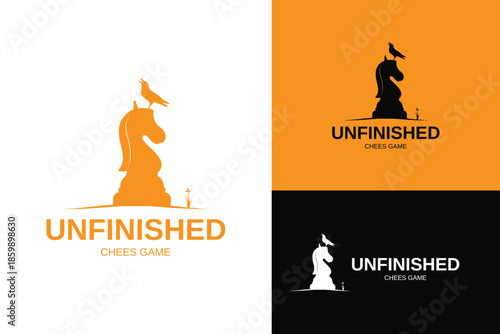knight with crow symbol of unfinished chees game battle
