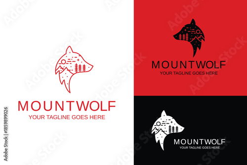 wolf fox with nature mountains forest landscape