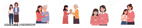 Happy Mothers Day Illustration Showing Daughter And Mother Sharing Love Respect And Gratitude In Flat Vector Style